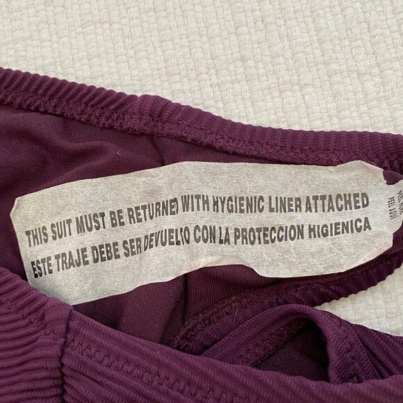 One Piece Square Neck Deep Purple Wine Bathing Suit - Picture 11 of 11